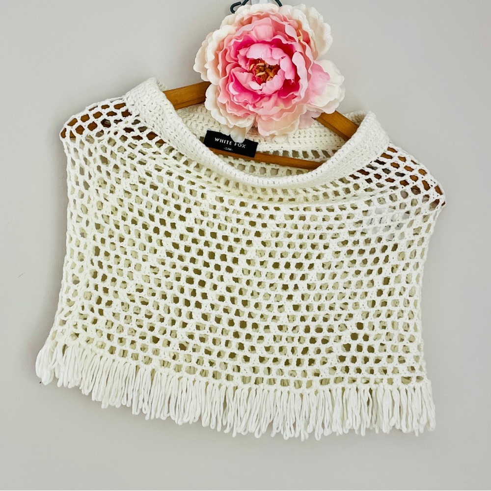 White Fox Boutique Crochet Skirt Fringe White Small Medium - Picture 2 of 10